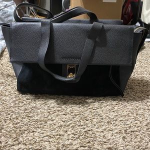 Henri Bendel Large Black Leather and Suede Satchel